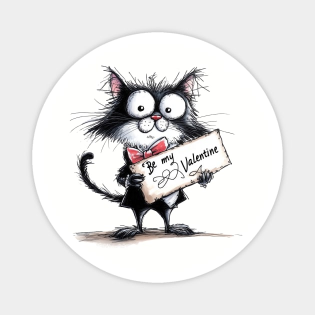Quirky Tuxedo Cat Be My Valentine Magnet by Jo Palmer